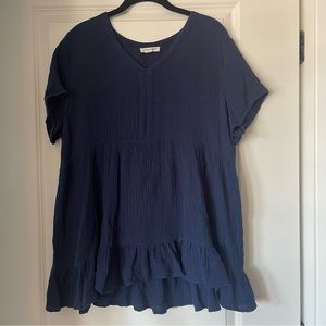 beach lunch lounge navy cotton ruffle top size L